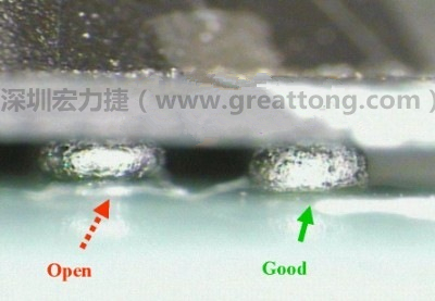 BGA錫球直徑變大，表示焊錫空焊(solder skip)