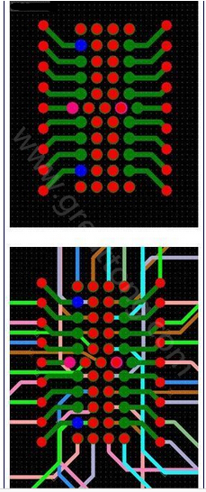 焊盤內(nèi)過孔用于內(nèi)部，而外部引腳在0.5mm柵格上扇出-深圳宏力捷
