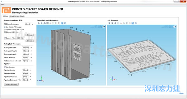 電鍍App允許PCB板設(shè)計(jì)人員導(dǎo)入不同的設(shè)計(jì)(包含或不含虛置圖形)，點(diǎn)擊計(jì)算，然后就能查看所仿真的厚度均勻性-深圳宏力捷