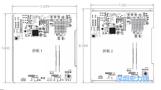 如圖11所示在兩種拼板中PCB單元的邊條位置不同，拼板1中邊條在長邊方向，而拼板2中邊條在短邊方向-深圳宏力捷