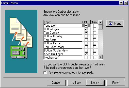決定Gerber文件要繪制的板層，依據(jù)實(shí)際狀況勾選各個(gè)板層。