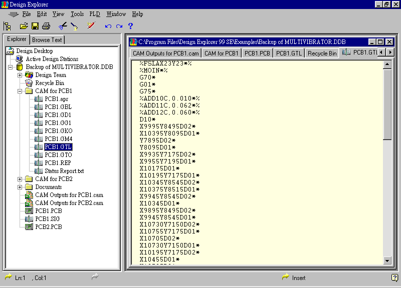 要檢查各Gerber輸出文件，則在瀏覽器中打開CAM Output for PCB1，即可看到一系列Gerber輸出文件。