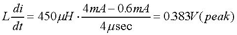 舉例來(lái)說(shuō)，一個(gè)閘在"ON"而載有4mA的電流時(shí)，突然開(kāi)關(guān)切到"OFF"且現(xiàn)在載有0.6mA的電流，假設(shè)開(kāi)關(guān)時(shí)間為4msec，載有450mH的電感信號(hào)的導(dǎo)體，此時(shí)所產(chǎn)生的電壓突波為