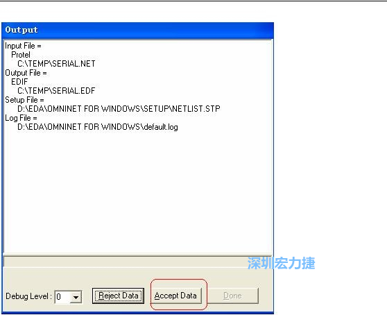 系統(tǒng)彈出一個輸出窗口，點擊 Accept Data。完成后點擊“確定”，再點擊“Done”關閉輸出窗口。退出 Omninet for Windows。
