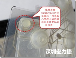 橡膠薄膜(membrane)的定位圓柱，可以用來塞入塑膠上的橢圓形孔洞，最為緊配的定位之用。