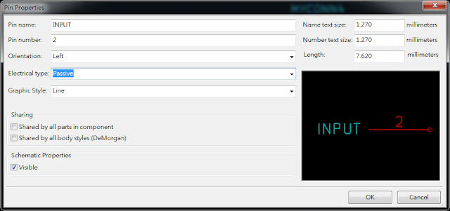按下工具 "Add pins to the component"， 如底下畫面，  Electrical type 都選 Passive