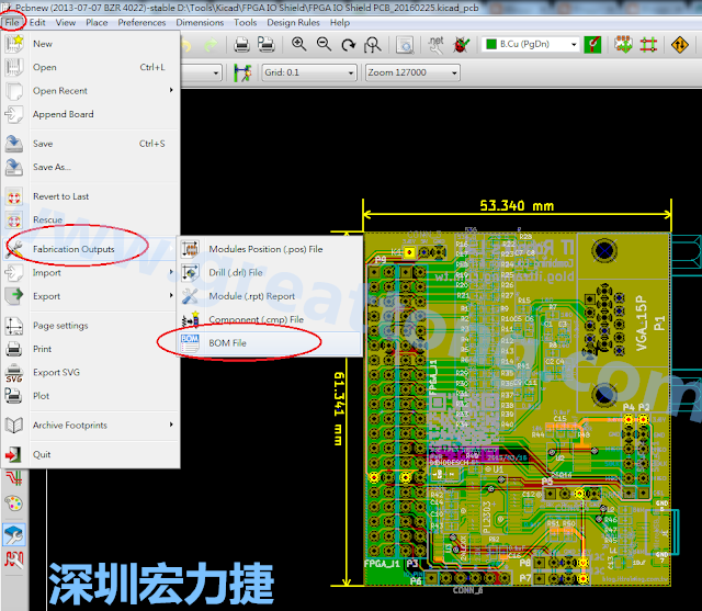 在Kicad的PCB Editor, 點選 File->Fabrication Outputs->BOM File, 即可產(chǎn)生一個 .csv 的Excel 檔案。