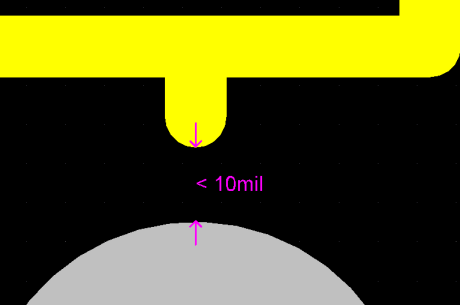 顯示每項違例的細節(jié)，本例的絲印與焊盤的間隔少于10mil.
