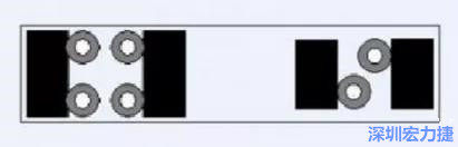 對(duì)于大尺寸的電容，比如板級(jí)濾波所用的鉭電容，推薦用圖中的安裝方法