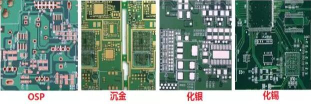 表面工藝分：熱風(fēng)整平，沉金， 化銀， 化錫， OSP 等幾種表面工藝