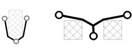 圖12：樹(shù)和(灰色顯示的)障礙物。(a)最小生成樹(shù)，(b)Steiner樹(shù)。