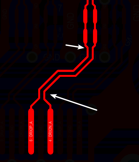 相應的要對差分對不匹配的情況作出補償，使其線長匹配，長度差通?？刂圃?mil以內(nèi)