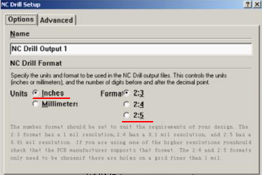 將格式改為“Inches 2：5”（ 以確保資料精度，反之孔與線(xiàn)路有偏移現(xiàn)象；）點(diǎn)OK完成鉆孔文件轉(zhuǎn)換